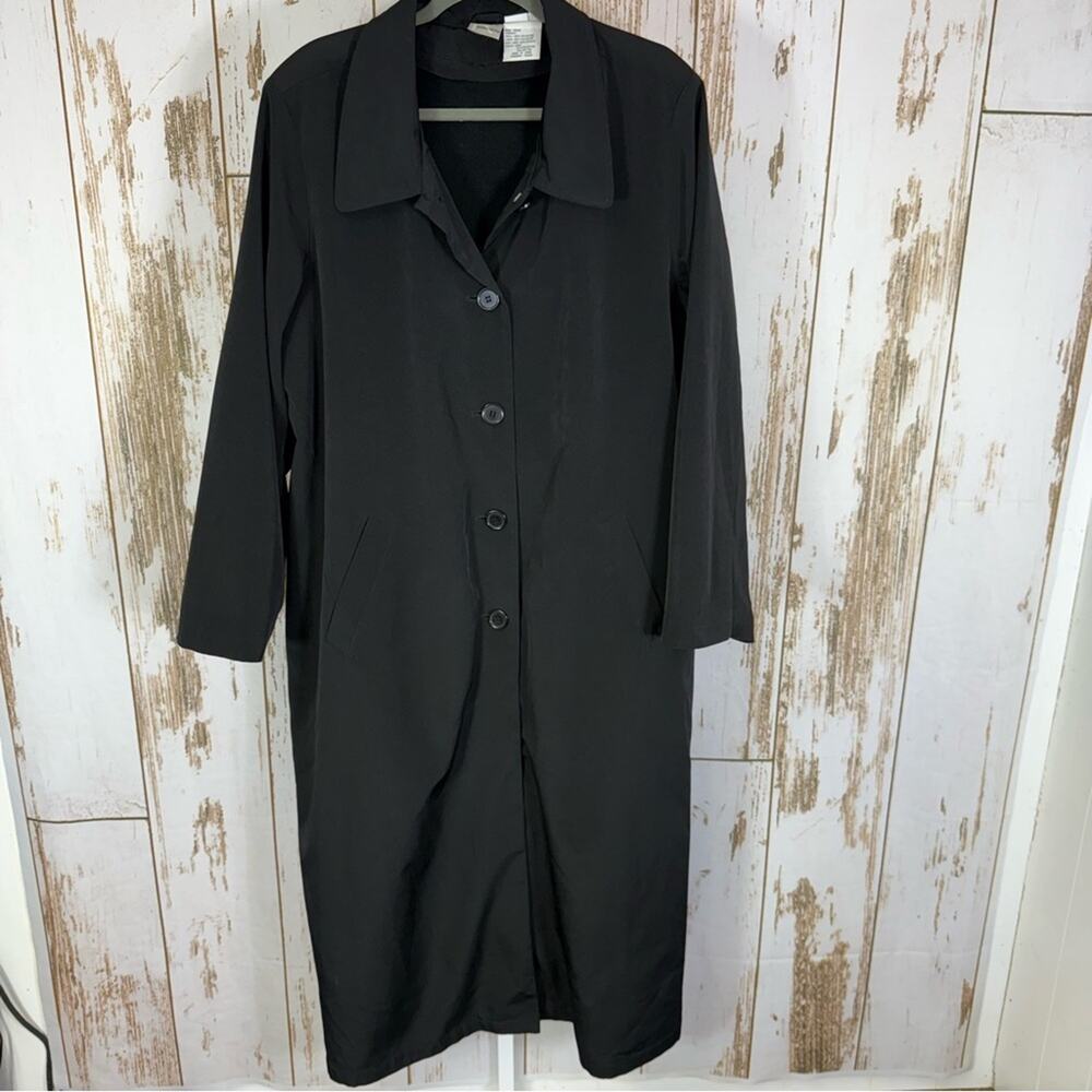 Roaman's Long Pleated Black Trench Coat. Size 20W. In excellent condition!